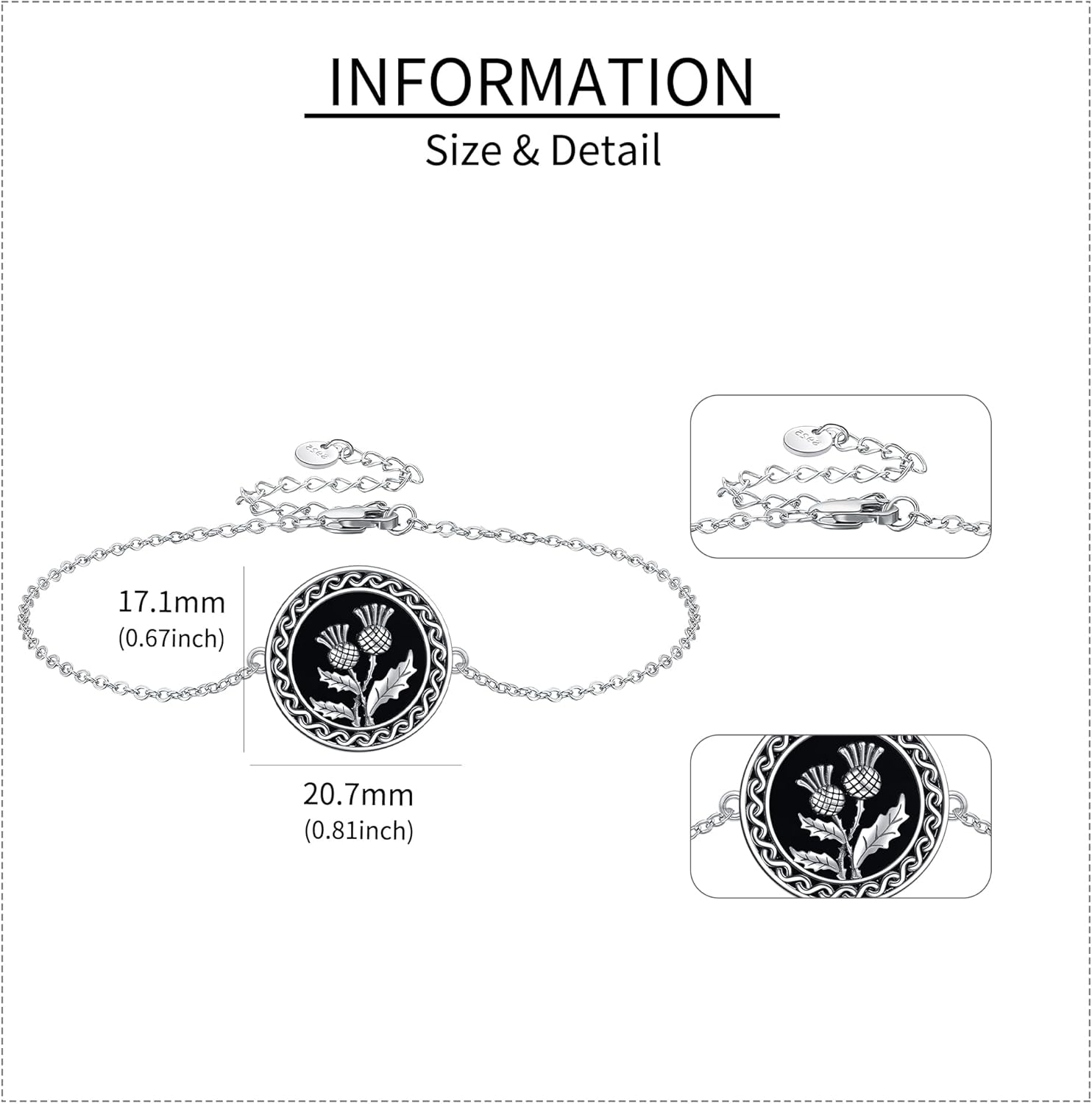 URONE Black Rose/Sunflower/Scottish Thistle/Angel Bracelet 925 Sterling Silver Gothic Jewelry Gifts for Women