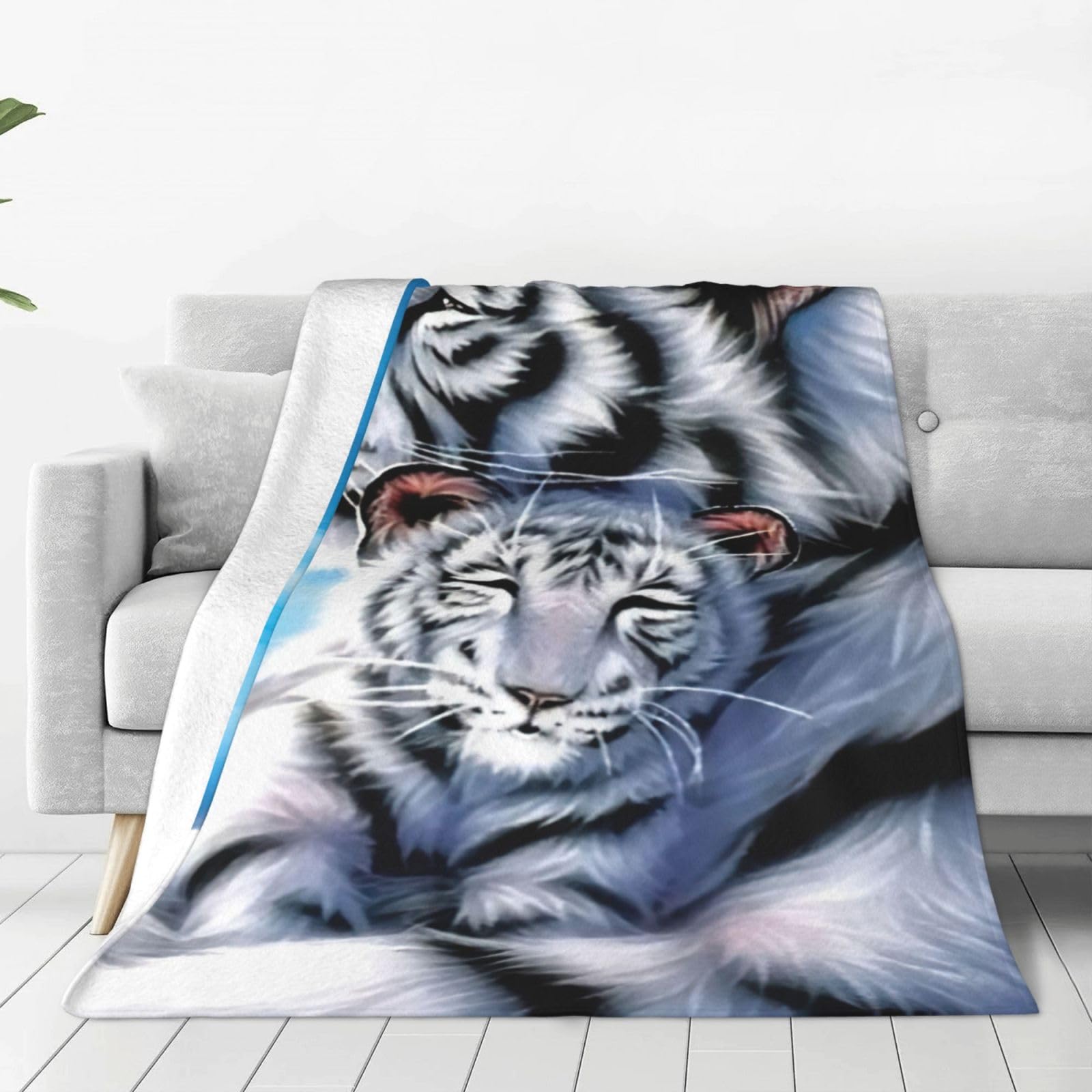 Couverture polaire lit et canapé imprimé tigre blanc pour l'hiver