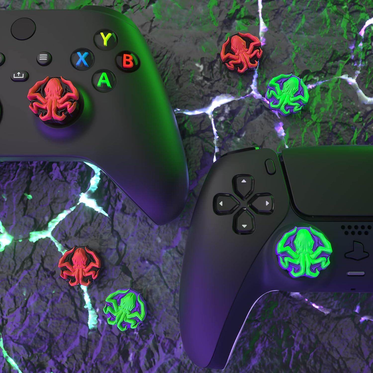 PlayVital Halloween Thumb Grip Caps for Nintendo Switch 2 Pro, Switch Pro Controller, Joystick Caps Cover for ps5, Edge, ps4, Xbox Series X/S, Xbox One, Elite Series 2 Controller - Cthulhu The Octopus