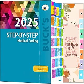 Index Tabs for Buck's Step-by-Step Medical Coding, 2025 Edition. Color-Coded and Laminated Tabs,with Page Markers and Alignment Guide & Bookmark(Book not Included)