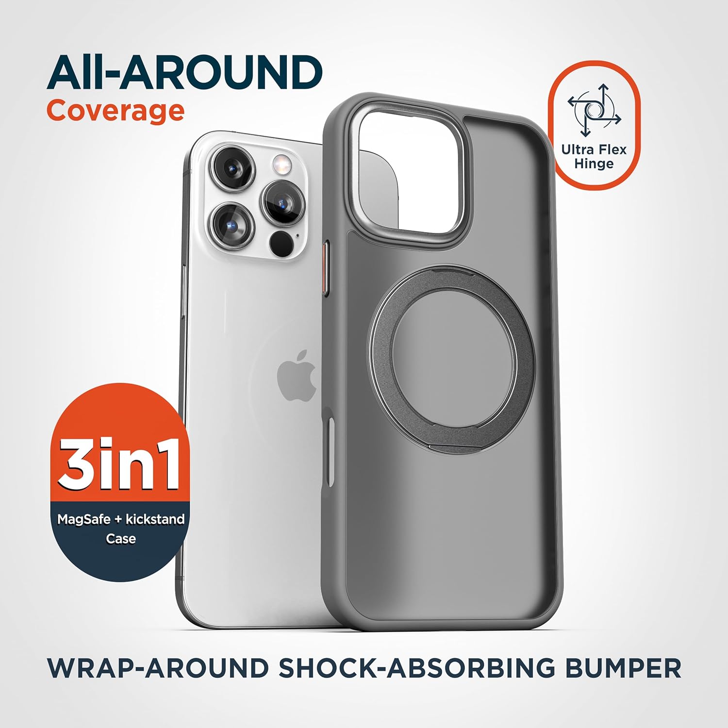 Encased for iPhone 16 Pro Max Case with Belt Clip Holster - Compatible with MagSafe [360] Magnetic Rotating Kick Stand (Frost/Gray) - 2024 Release