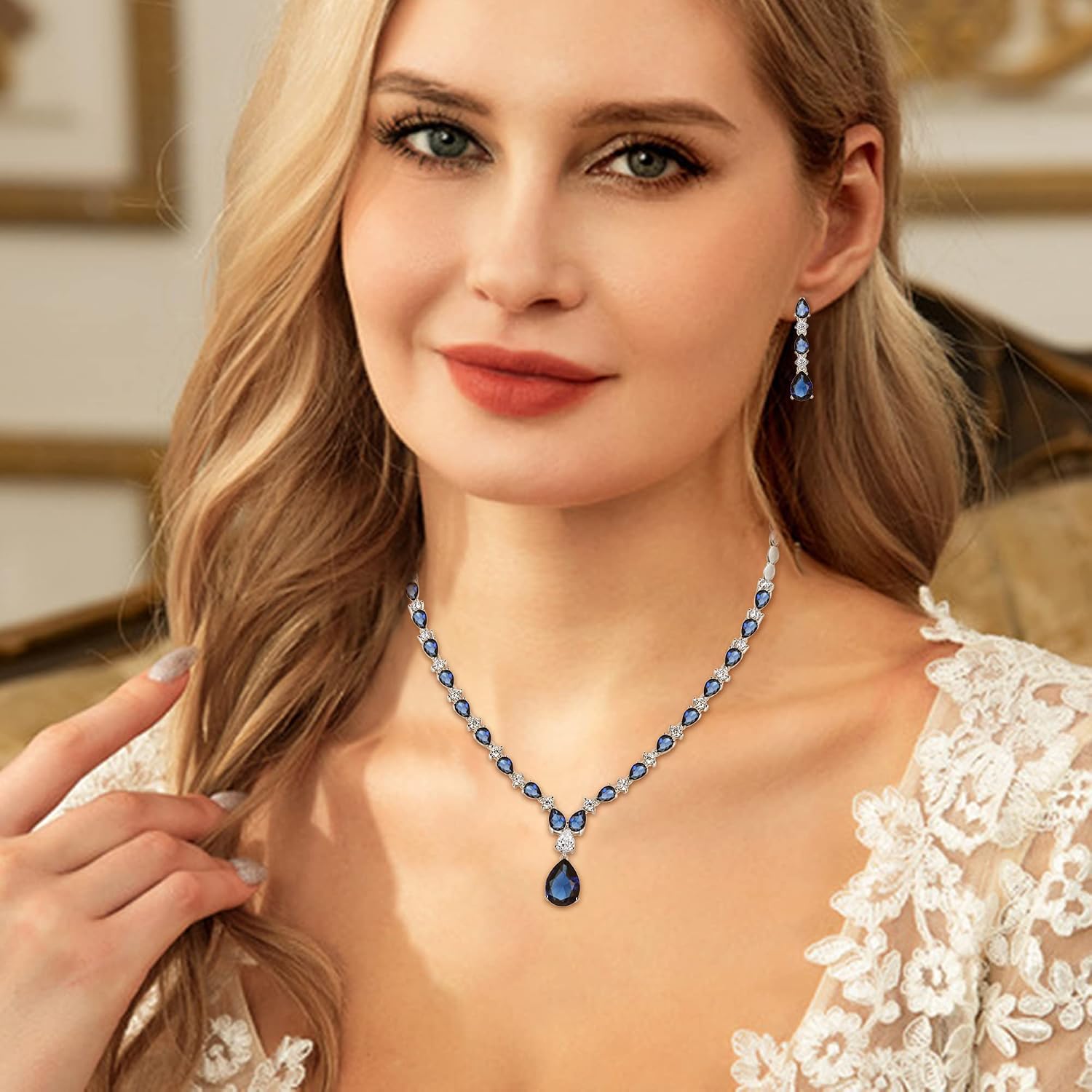EVER FAITH Gorgeous Cubic Zirconia Charming Water Drop Bridal Bride Necklace Earrings Wedding Jewelry Set for Women