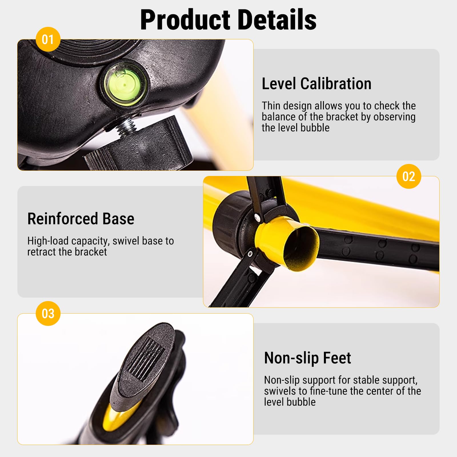 Trépied pour Niveau Laser, Support Réglable en Trois Sections, Trépieds Télescopique, 38 à 100cm de Hauteur, Filetage 5/8" pour les Appareils de Nivellement