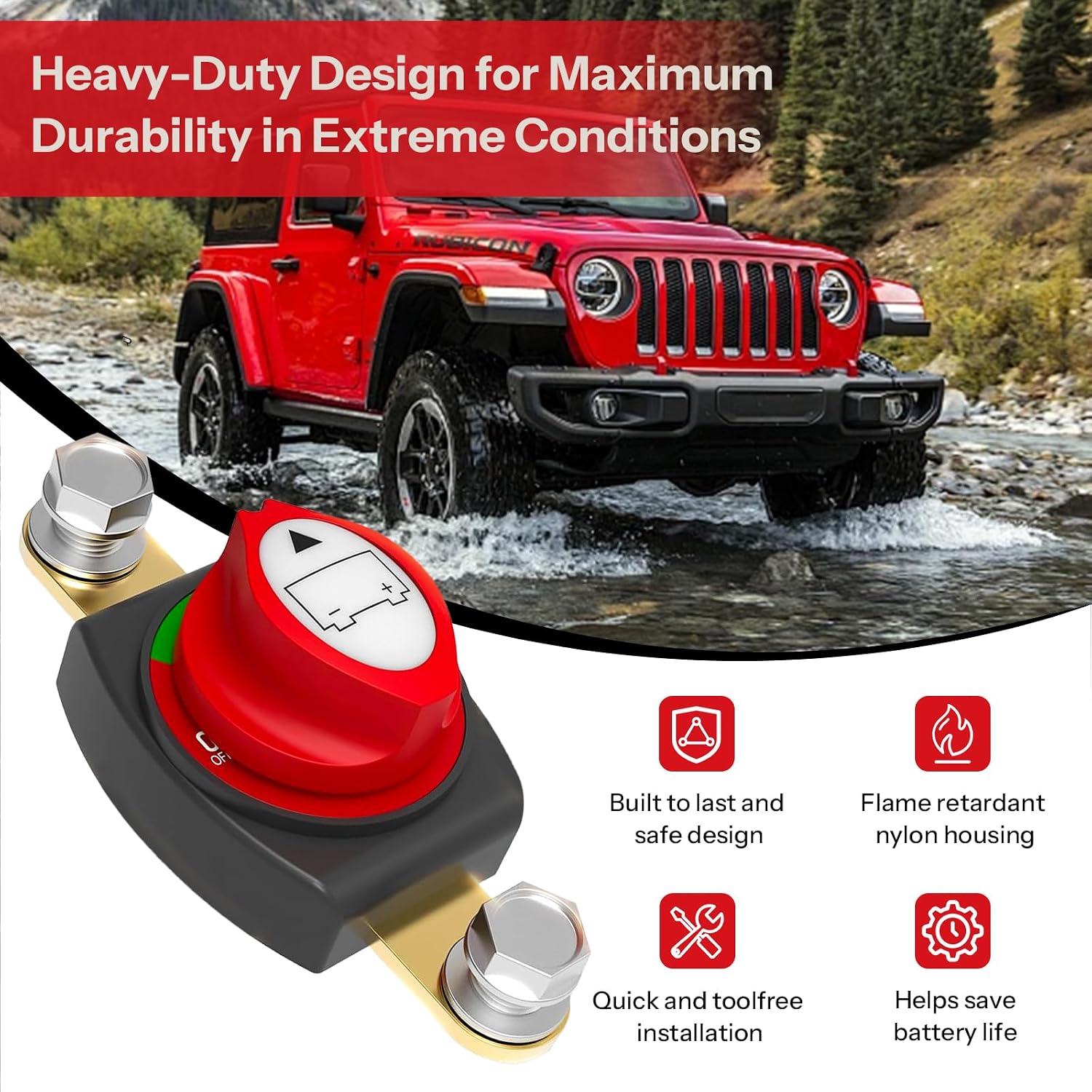 Battery Disconnect Switch, On/Off Side Post Battery Switch 275A 12-48V Power Cut Master Disconnect Isolator for Car Vehicle RV and Boat, Negative Pole on/Off