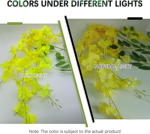 Miniatura 2 de Paquete de 12 guirnaldas de flores colgantes de glicina amarilla, enredaderas de flores artificiales de 3.77 pies, glicinia falsa, guirnalda