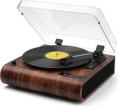 Bluetooth Record Player, 3 Speed Turntable with Built-in Speakers, Retro LP Vinyl Player with BT Input & Output, FM Radio, USB & SD Card Recording, Aux in, LED Display