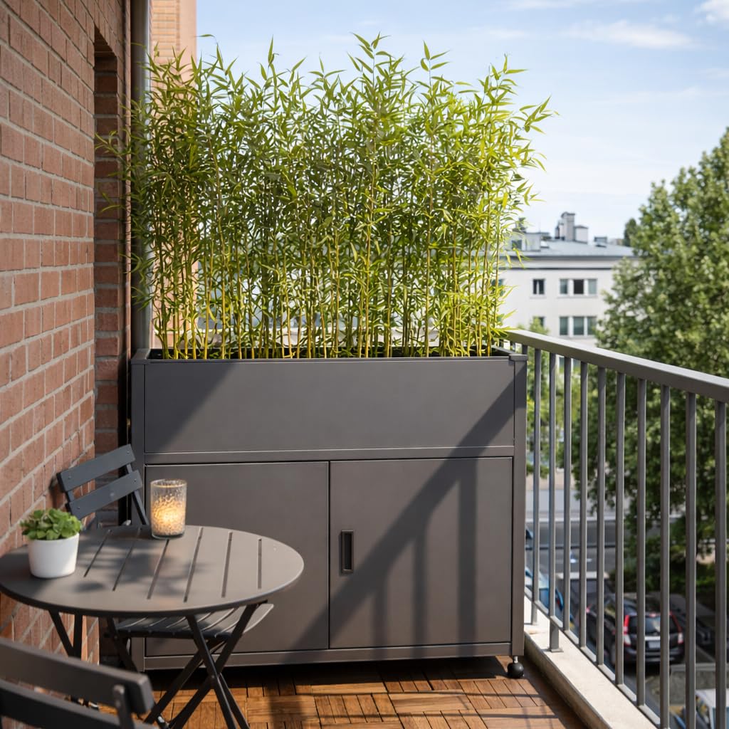 Armoire de Jardin 100cm avec Jardinière Intégrée, Gris Anthracite | Acier Galvanisé, Rangement Extérieur