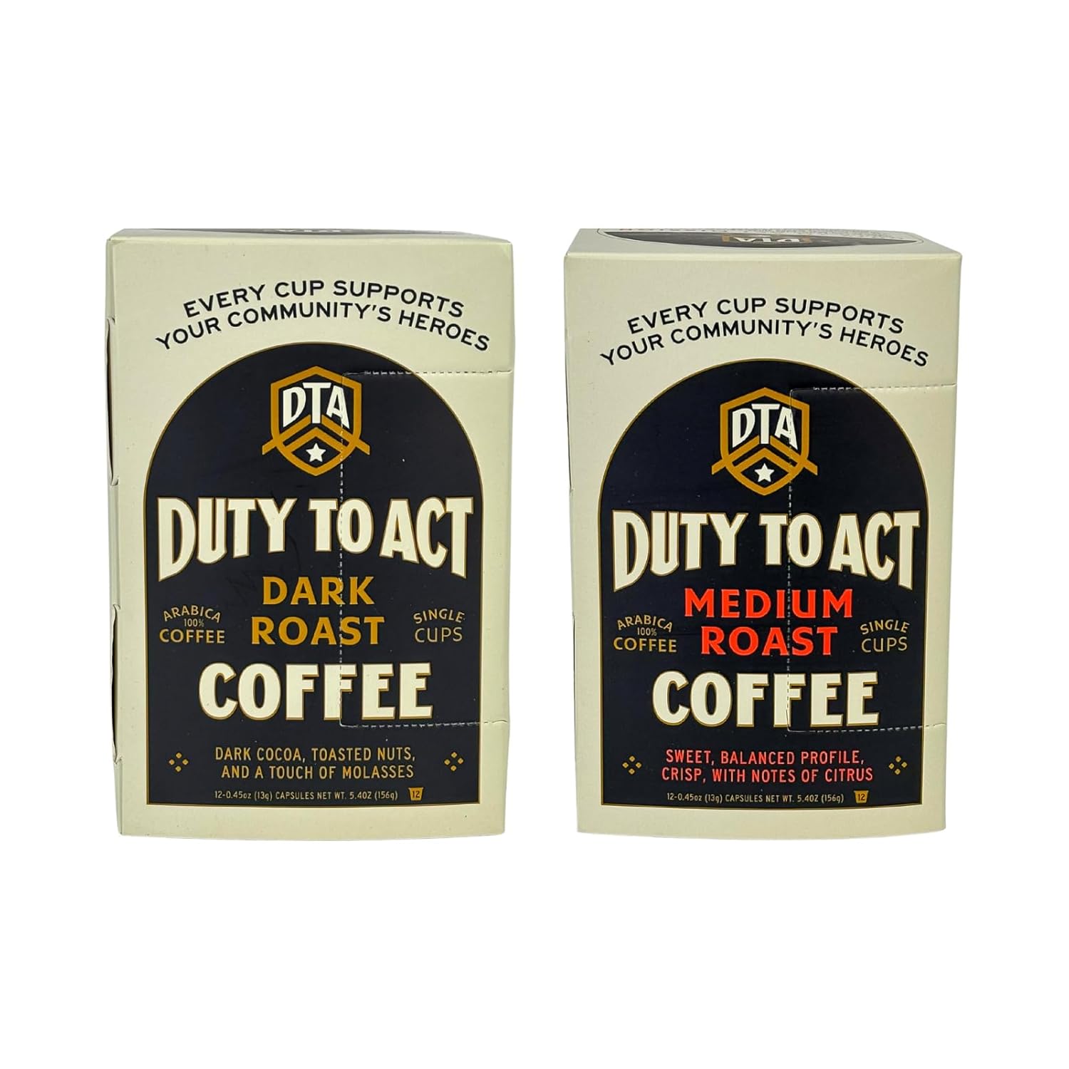 Duty to Act Medium Roast & Dark Roast Coffee Pods (Variety Pack), 5.4 oz. (12 Pods Each)