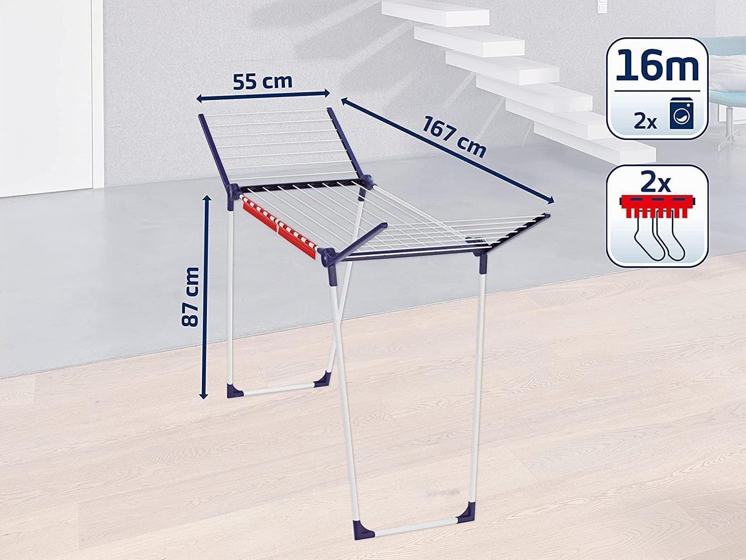 Leifheit Standtrockner Pegasus 160 Solid Slim, Wäscheständer mit Flügeln für lange Wäschestücke, 16m Trockenlänge für 1-2 Wäscheladungen, besonders schmaler Flügelwäschetrockner passt durch enge Türen