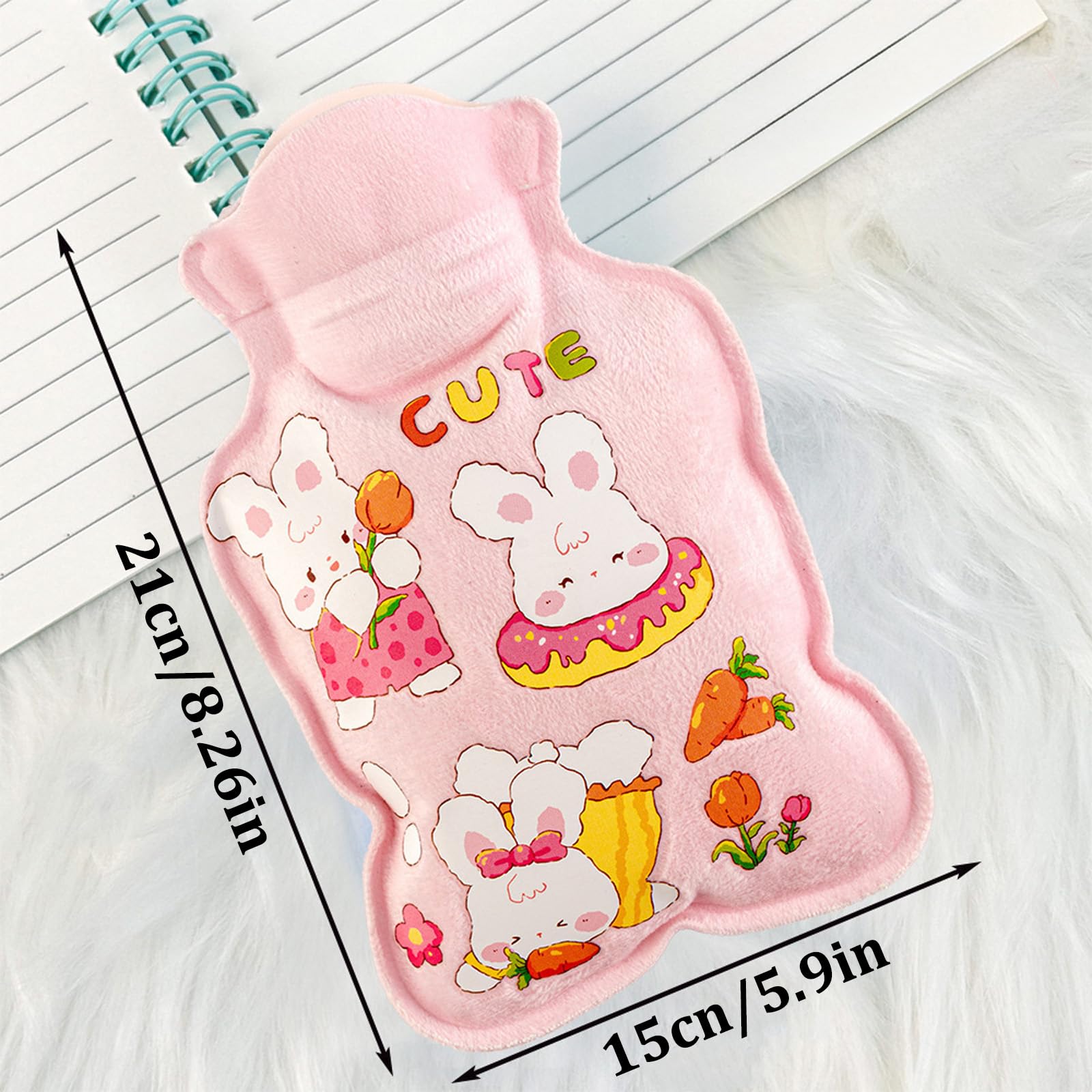 2 PCS 600ml Bolsa Agua Caliente, Botella Agua Caliente Dibujo Animado Adorable, Saco de Aguas Quente, Hot Water Bottle with Cover para Dolor de Espalda, Lumbares, Vientre, Manos