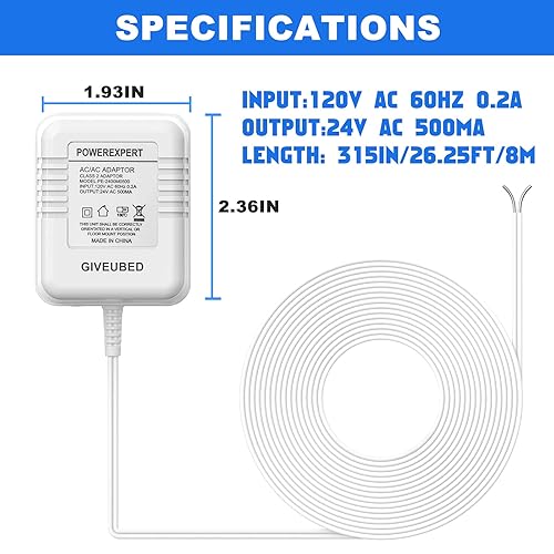 Miniatura 2 de Transformador de timbre, CA 24V 500mA fuente de alimentación para timbre, adaptador de alimentación de termostato de cable C, fuente de alimentación