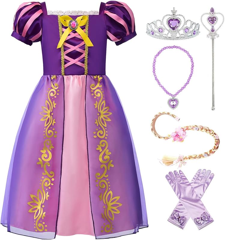 Disfraz de princesa con manga abombada ReliBeauty para niña, 4T-4, morado(con accesorios)