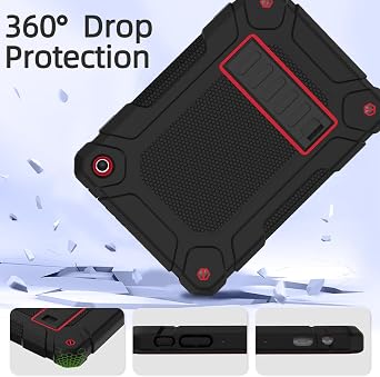 MENZO All-New Case for 8 Tablet, Slim Shockproof Rugged High Impact Protective Case with Kickstand, Black+Red