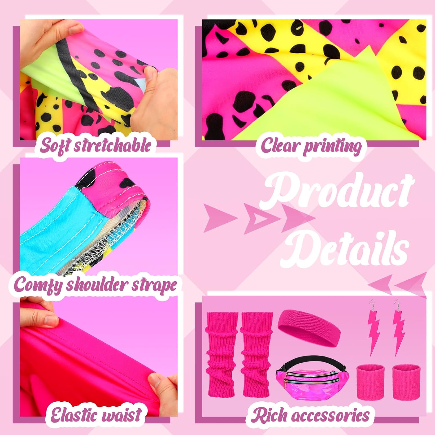 Newcotte 7点セット ハロウィン 80年代ワークアウトコスチューム 80年代の衣装 レディース 80年代のアクセサリーセット