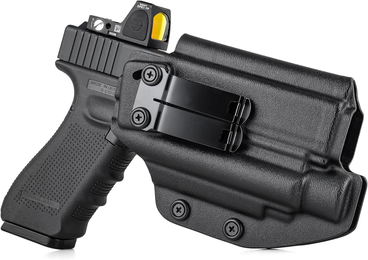 IWB Kydex Holster for Glock 19 19X 44 45 Gen 1-5 & Glock 23 32 Gen 1-4 w/Olight Baldr Pro 1350 Lumens Tactical Weaponlight Green Light Concealed Carry Holster