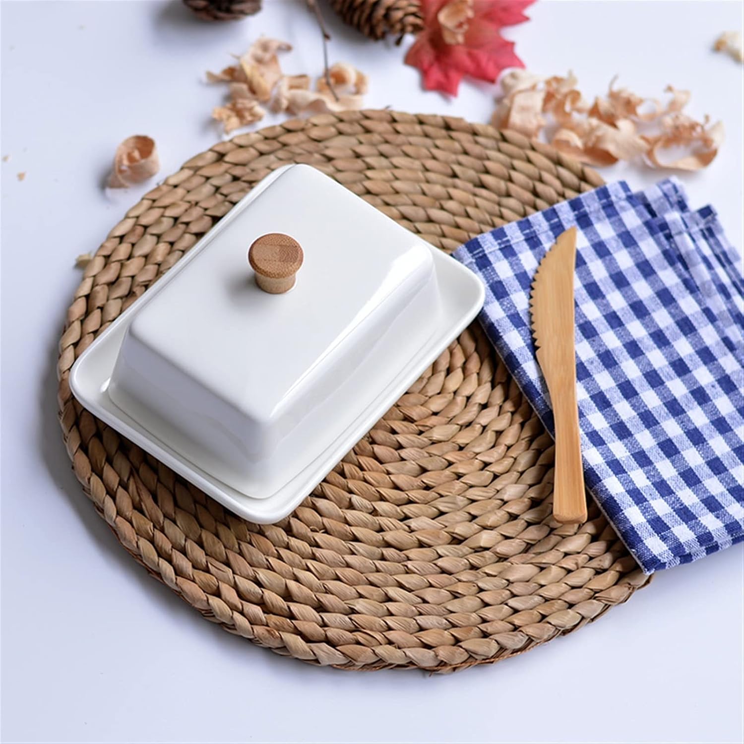 butter dish 1 Set of White Ceramic Rectangular Butter Dish Tableware Porcelain Container Butter Dish with Lid - Dishwasher Safe (White) Butter Plate