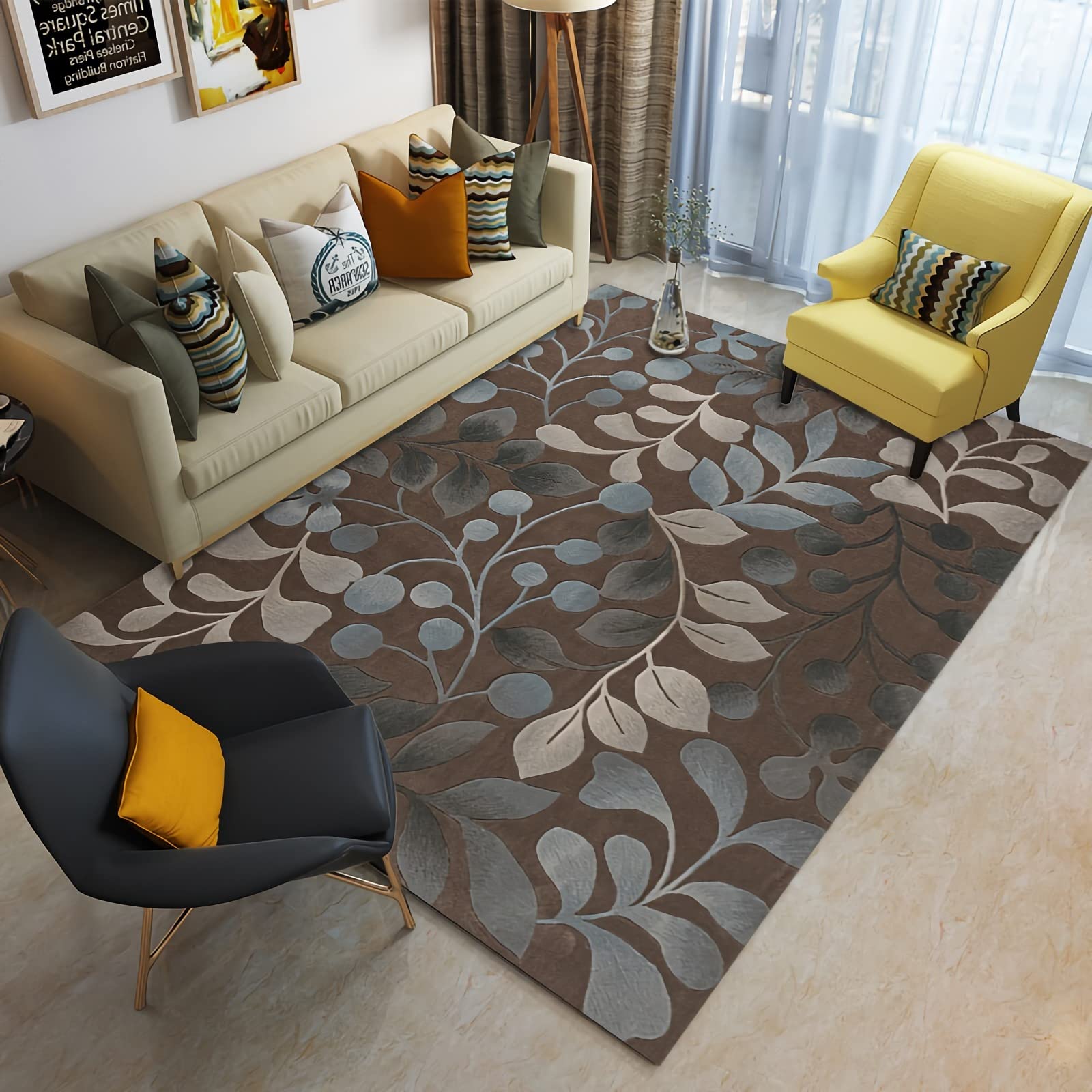 Tappeto tappeto bambini morbido,Motivo foglia crema marrone blu Moquette facile da pulire e durevole tappeto bambini cameretta,accessori gaming room 200x300cm