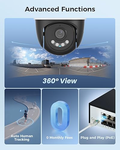 Miniatura 3 de 4K HD + vista de 360 Sistema de cámara de seguridad Hiseeu 4K PoE, 6 cámaras de seguridad con cable PTZ de 8MP para exteriores e interiores,