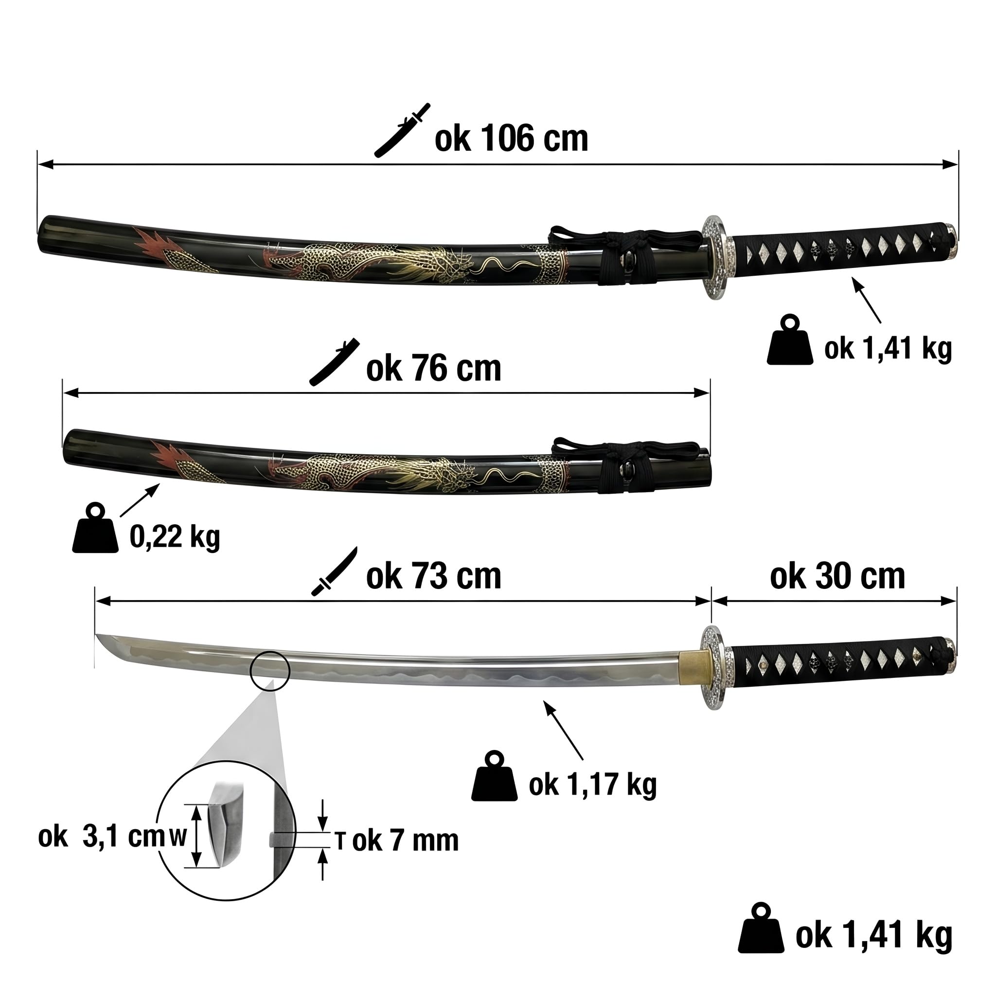 Drachen Katana Schwert scharf echt zum Training Metall Dazu der Ständer Stahl 1060 Samurai 100% Handarbeit nur für Erwachsene - 18 Jahre erforderlich 4KM91-409BKA