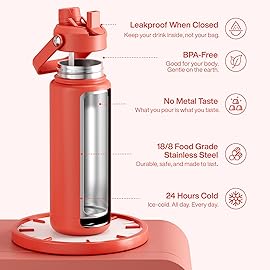 ENCOOL Insulated Water Bottle with Straw Stainless Steel Water Bottle, Leak-Proof, BPA-Free, Double Wall Vacuum Keeps Cold for 24 Hours for Sports, Travel, School (32 oz, Tawny Orange)