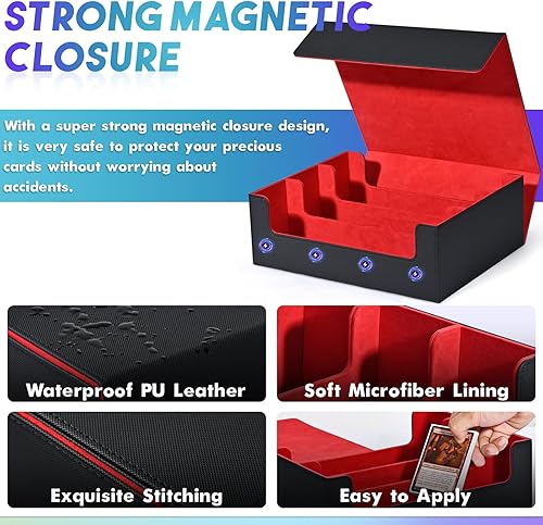 Miniatura 5 de Caja de almacenamiento de tarjetas para tarjetas intercambiables, más de 1800 fundas de piel sintética para cartas de comandante, soporte magnético