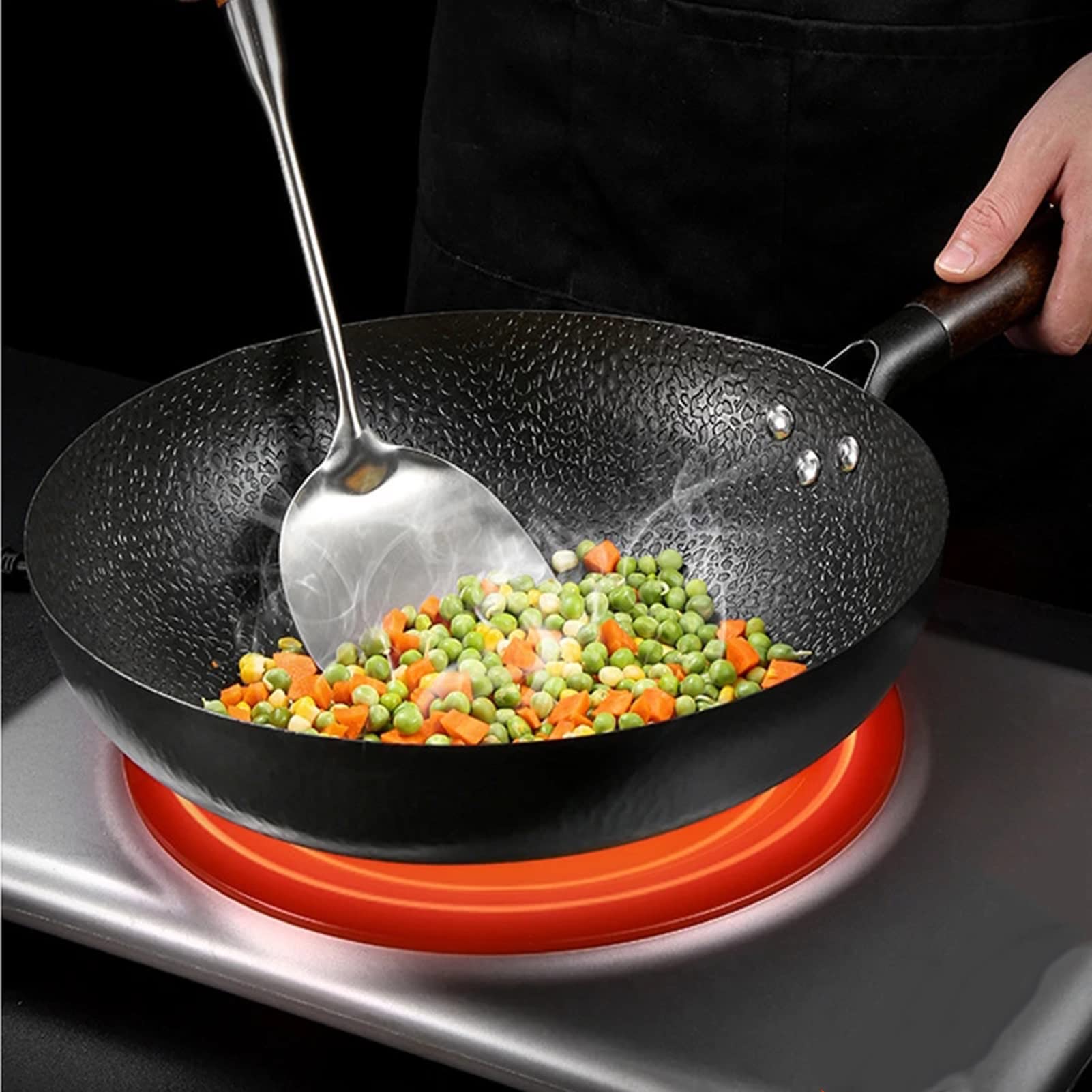 Wok Sartenes Antiadherente, Sarten Wok Resistente a Rayones y Multifunción, Sartén para Wok Fácil De Usar para Cocina De Gas, Eléctrica, Parrilla (A 30cm)