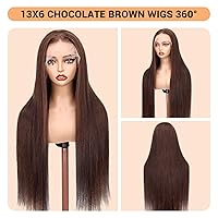 Vista 2 de Pelucas de cabello humano con encaje frontal de 13 x 6, densidad 200, pelucas de cabello humano lacio marrón chocolate con bebé alrededor de línea