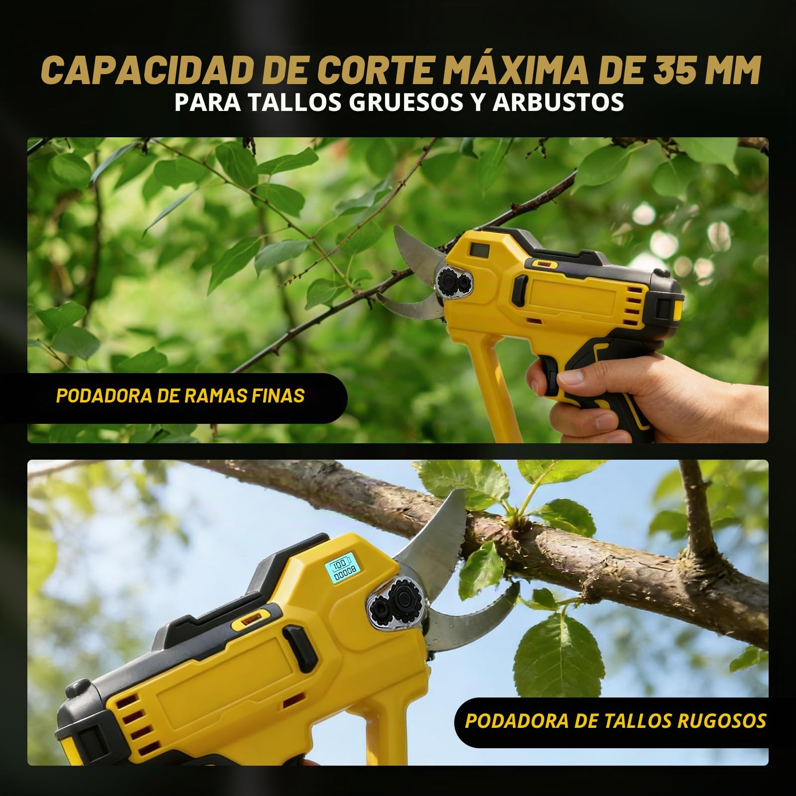 Tijeras de Podar Eléctricas Inalámbricas Compatibles Con Dewalt Batería de 18V (No Batería), Podadora Eléctrica Sin Escobillas de 600W Con Apertura Máxima 35MM, Para Jardín Y Huerto