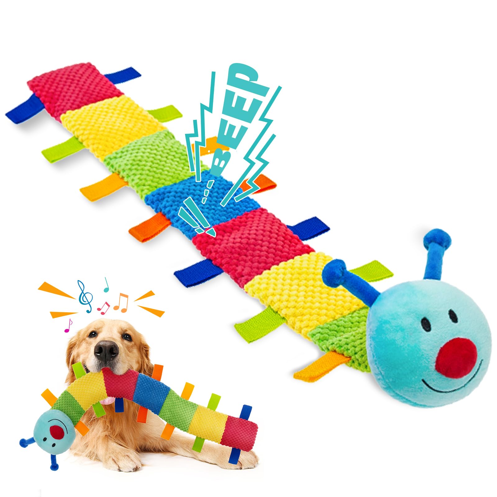 PAWCHIE Juguetes chirriantes para perros, juguete de peluche sin relleno para perros, juguetes masticables con papel arrugado para dentición y masticación, juguetes duraderos y resistentes para perros