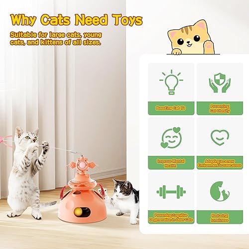 Miniatura 3 de Juguetes para gatos 4 en 1, juguete interactivo para gatos con bolas de pista, plumas aleteantes, dispensador de comida lenta, juguetes divertidos y