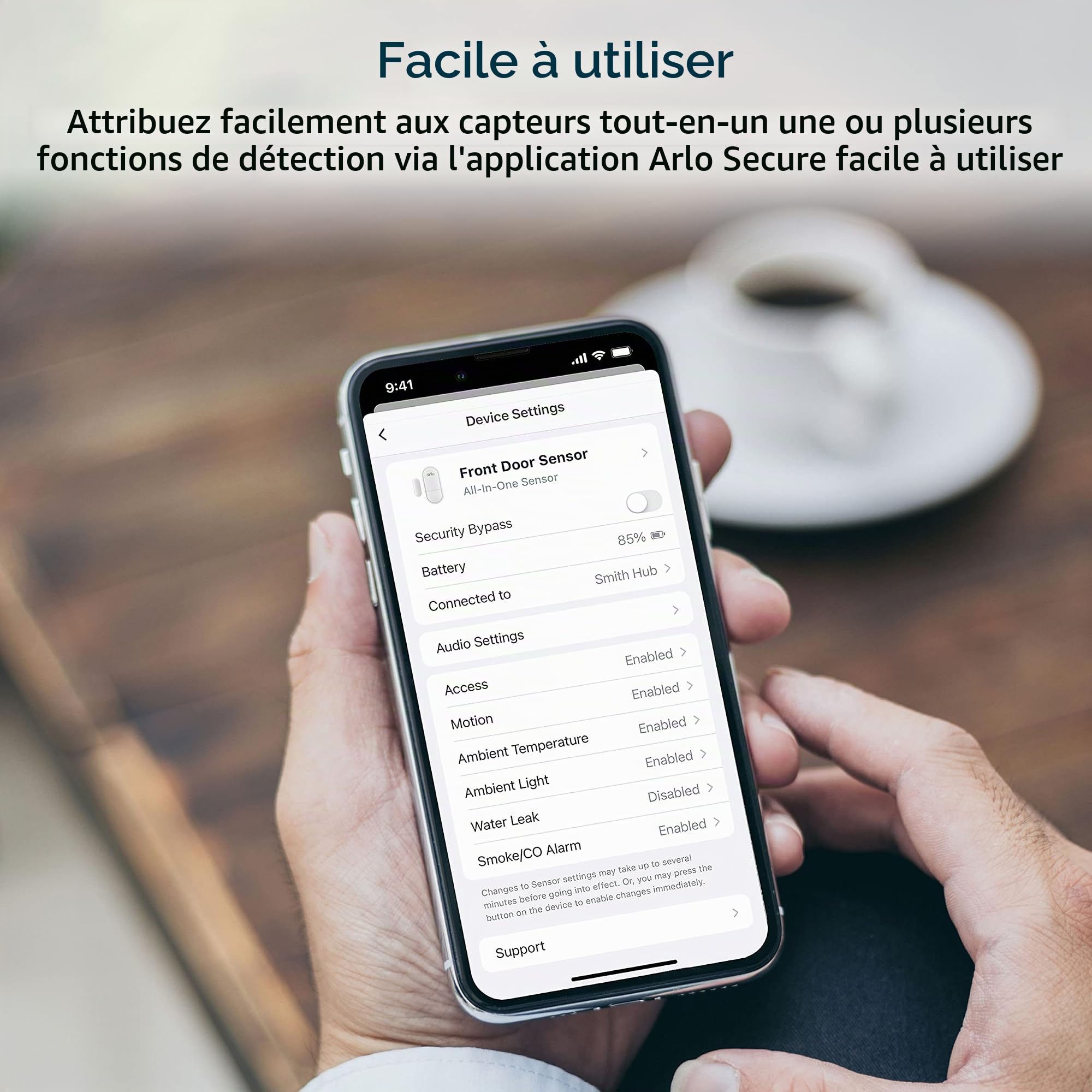 Arlo MS1001 Capteur Tout-en-Un avec 8 Fonctions pour système de sécurité Domestique, Alarme Anti-effraction, détecteur de fumée et détecteur de CO2, détecteur de Fuite d'eau, capteur de Porte, 1