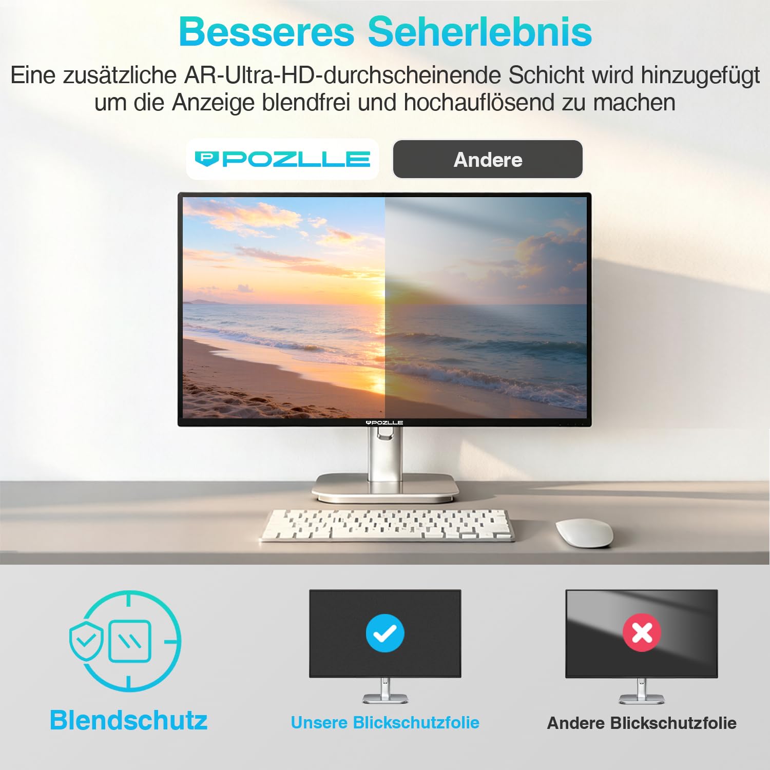 Blickschutzfolie für 27 Zoll 16:9 (59.8 x 33.7 cm) Monitor | Blaulichtfilter, Blendschutz, Abnehmbar Sichtschutzfolie für PC Computermonitore, Blickschutzfilter für Büro