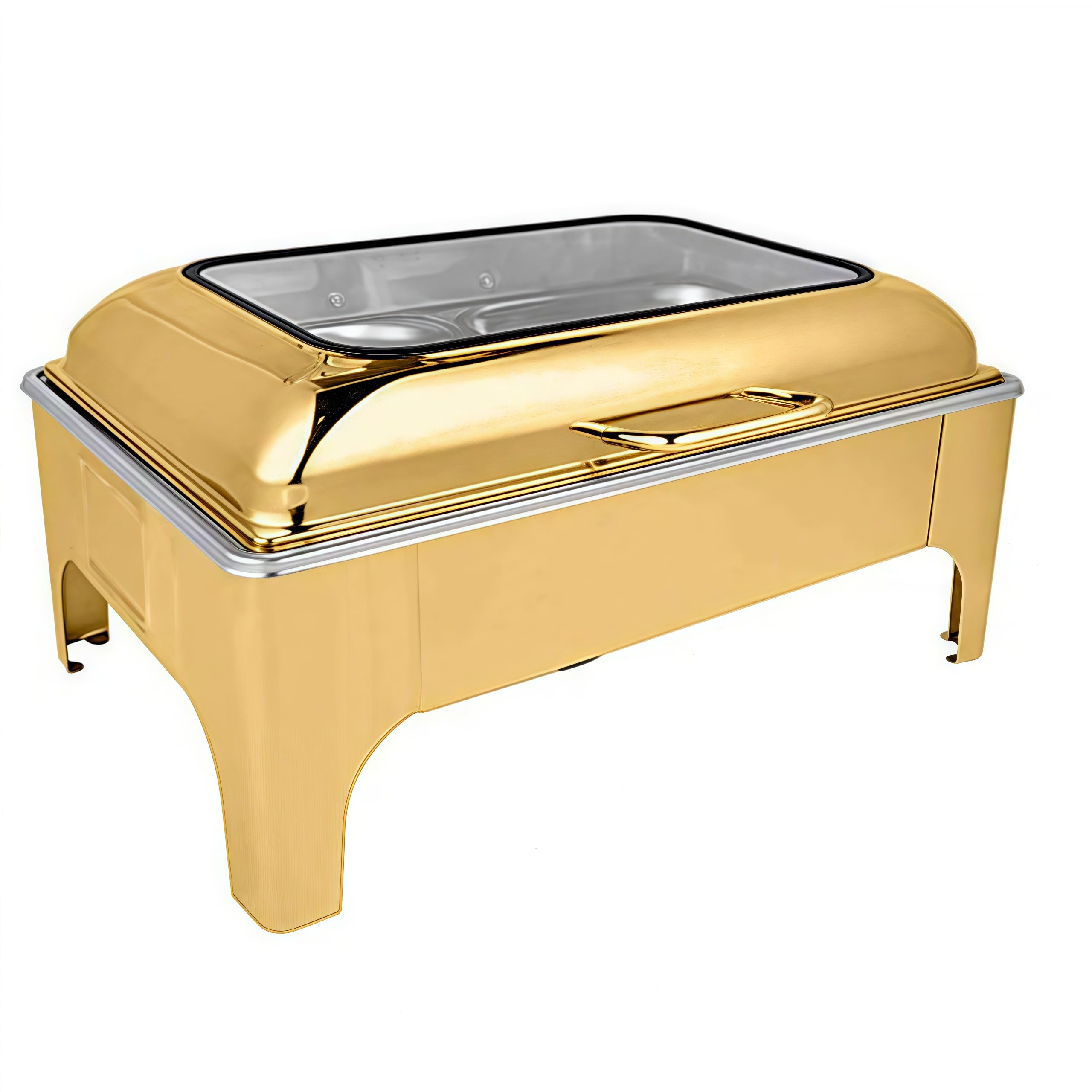 Fornello idraulico a buffet, sistema di riscaldamento in acciaio inox, per ristoranti ed eventi, design con copertura in vetro per una visualizzazione ottimale degli alimenti e calore