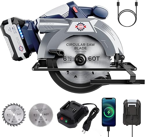 Sierra circular inalámbrica sin escobillas de 20 V 6-12 pulgadas con freno, 5600 RPM, kit de sierra circular de batería de 4.0Ah con cargador