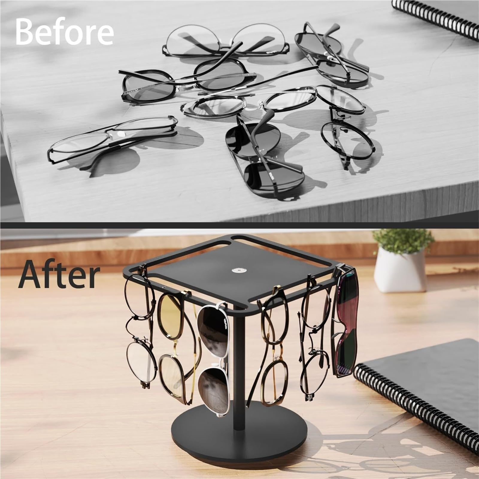 Porta Occhiali per Casa Espositore da Tavolo for Occhiali da Sole in Acrilico con Rotazione A 360° Organizer Occhiali da Sole(Black,20x20x20cm)