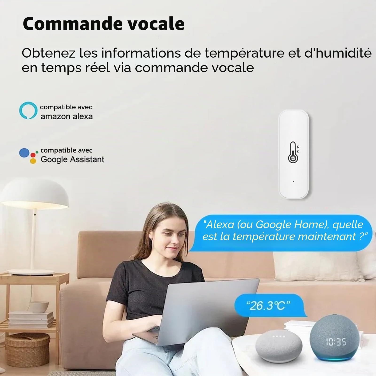 Thermomètre hygromètre Smart,capteur de température et d'humidité intérieures en modes WiFi et Bluetooth,moniteur de température ambiante avec app surveillance,stockage des données pour la maison.4PCS