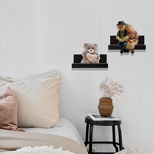 Miniatura 2 de Z metnal Estantes flotantes pequeños, estante de pared de madera natural para repisa de fotos, negro, montado en la pared, 8 x 5.5 pulgadas, 2