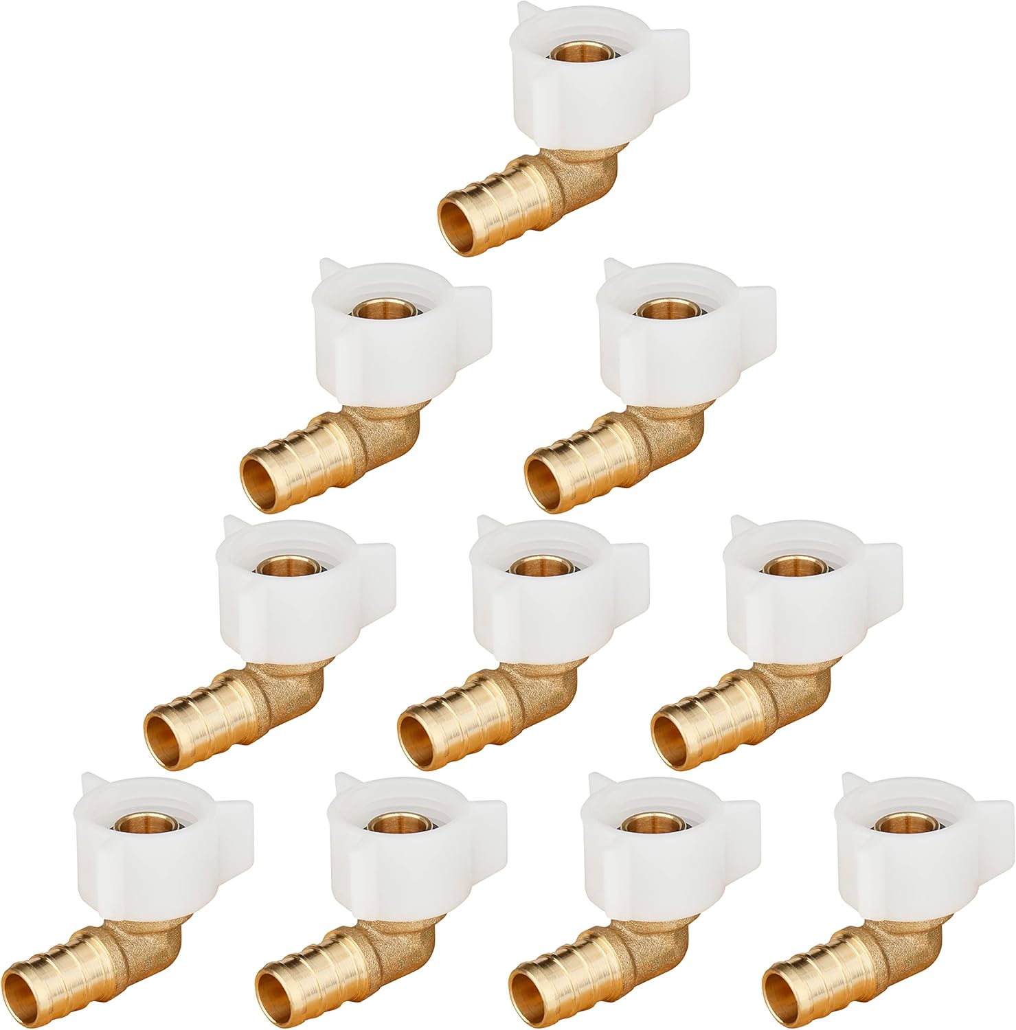 WHK 10 PACK PEX 1/2 Inch Pex fittings X 1/2 Female NPT Swivel Elbow Fittings Crimp Adapters-RV Pex Fittings to connect (Brass)