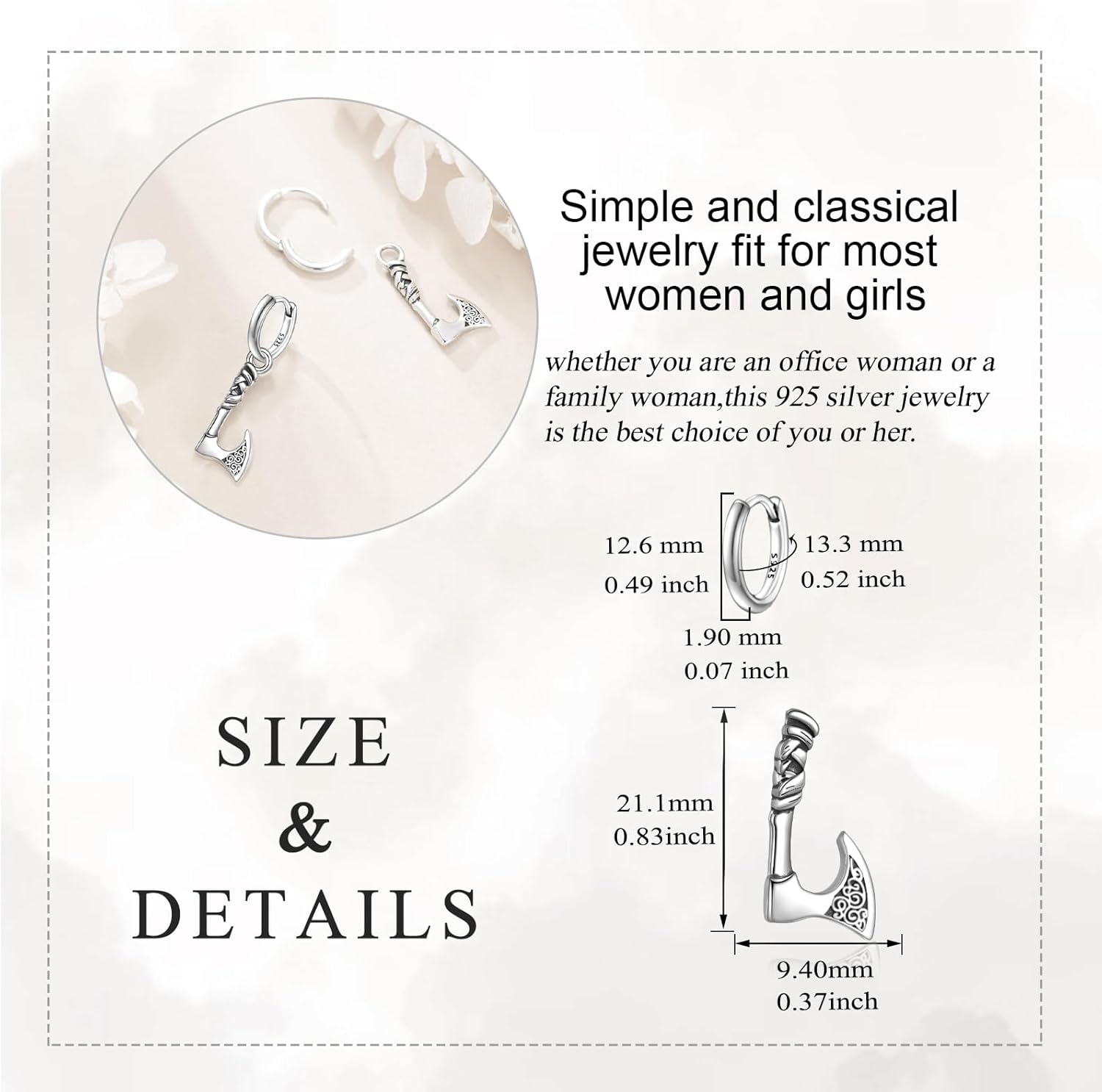 Sword Drop Earrings 925 Sterling Silver Dagger Hoop Dangle Earrings Viking Jewelry Gift for Women Men