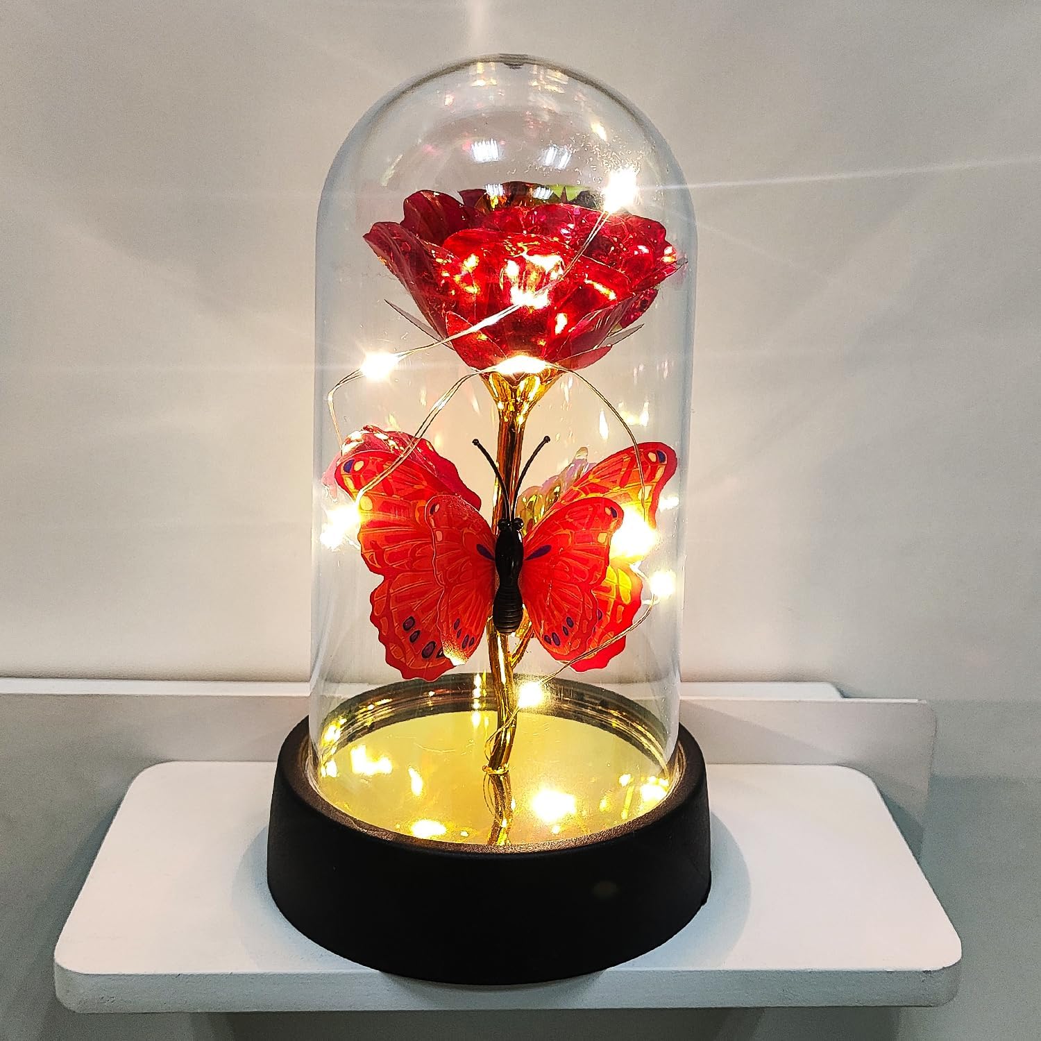 Rose Flower for Mother's Day Ideas, Mothers Day Flowers Gifts for Mom Wife from Daughter Son Husband, Forever Galaxy Rosas Eternas,Light Up Flower In Glass Dome, birthday Butterfly Gifts for women