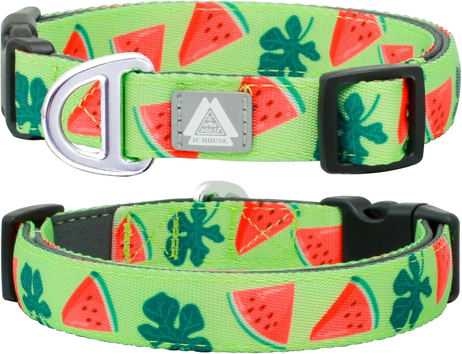 Large Dog Collar, Neck 16"-25", Green Watermelon