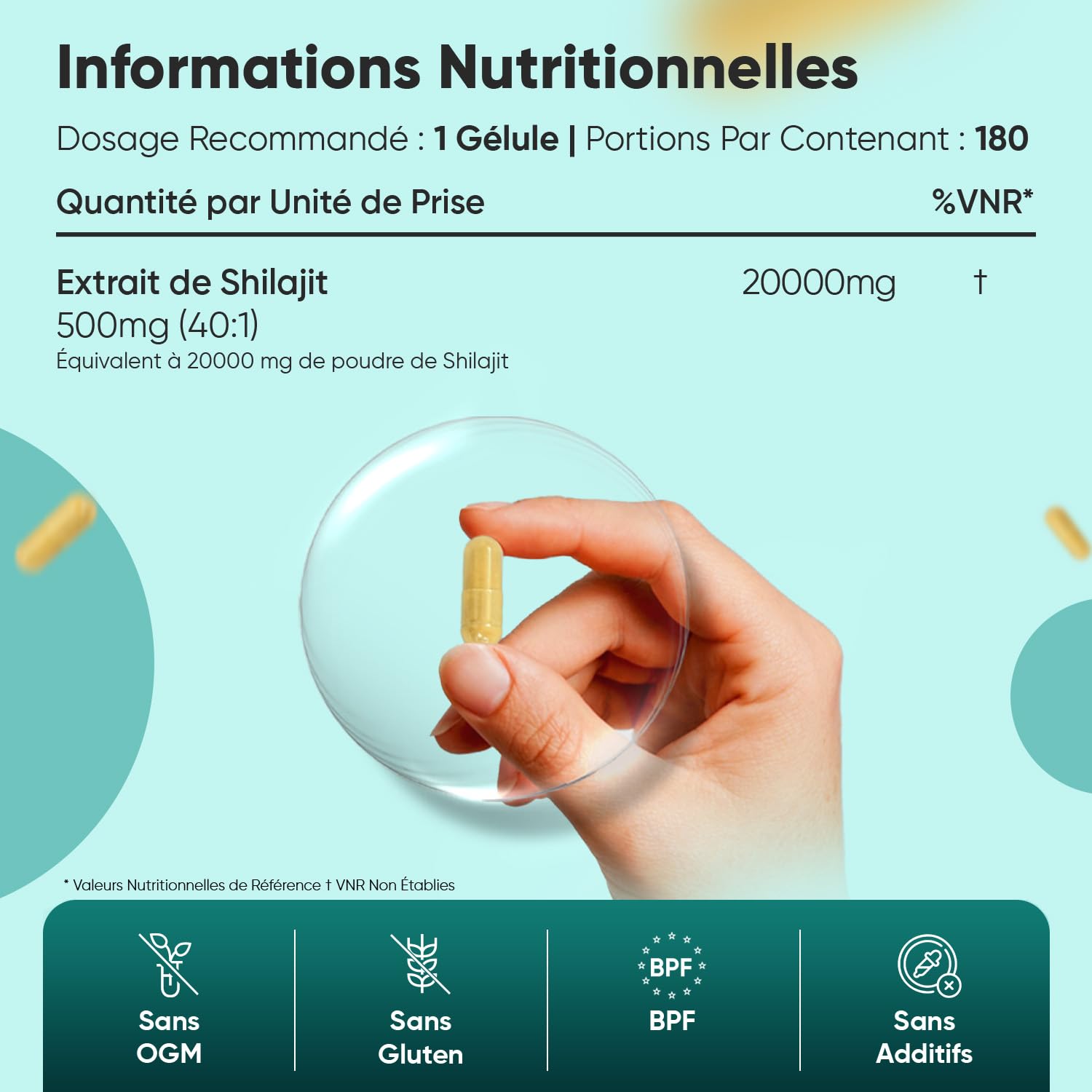 Shilajit Pure Gelules Vegan 180 Gélules 20000mg, Shilajit Pure Himalaya Acide Fulvique Acide Humique & Minéraux, 6 Mois de Stock, Alternative Résine d’Himalaya sans OGM ni Stéarate de Magnésium
