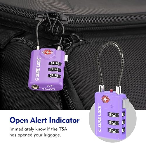 Vista 55 de SURE LOCK Cerraduras de equipaje de viaje compatibles con TSA, indicador de inspección, diales de fácil lectura, paquete de 2, NEGRO 2 PACK, serio
