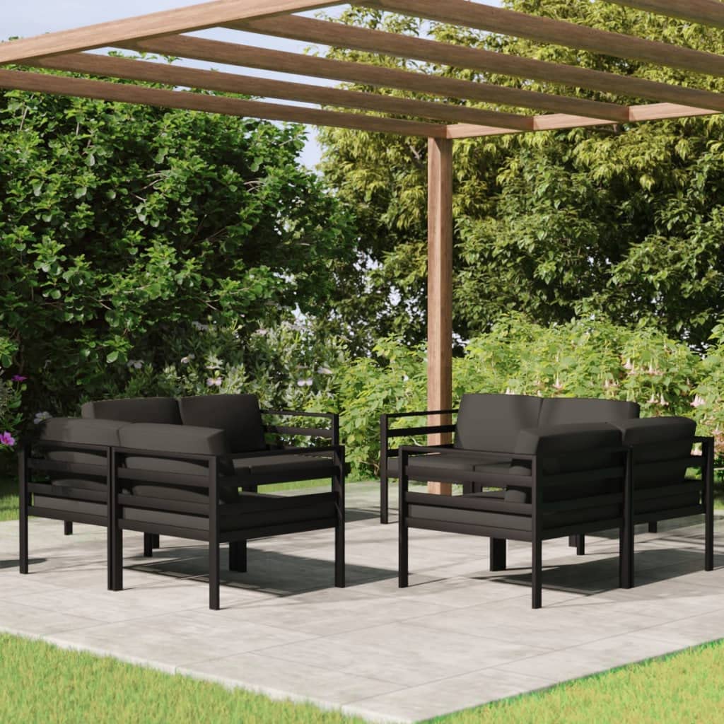 Juego de muebles de jardín modulares de aluminio, antracita, 8 sofás esquineros, incluye cojines de asiento y respaldo, muebles para terraza, porche y jardín