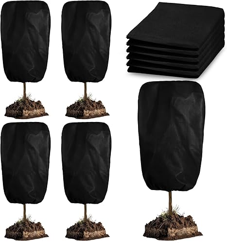 5 fundas para plantas con cordón para invierno, de 31 x 39 pulgadas, mantas de escarcha para plantas al aire libre, congelados, protección de