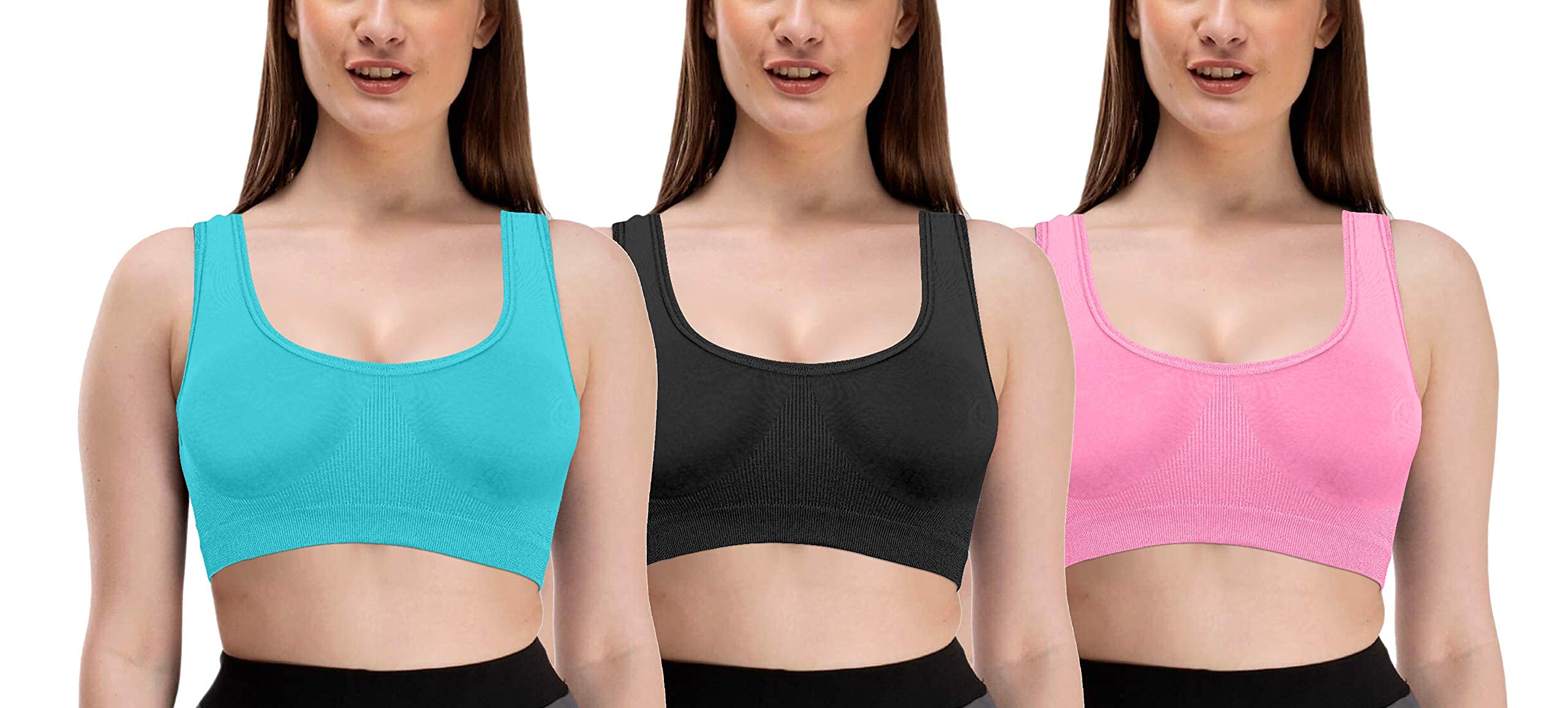 Rich Bells Women Cotton Non Padded Non- Wired Air Free Size (Fits from Size 28 Till 36) Sports Bra (Pack of 3)