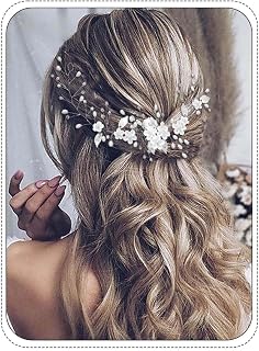 Unicra Silver Bride Wedding Hair Vine Flower Bridal Hair Piece Pearl Hair Accessories Leaf Headpieces Jewelry for Women and Girls (12.5 Inches) (Gold)