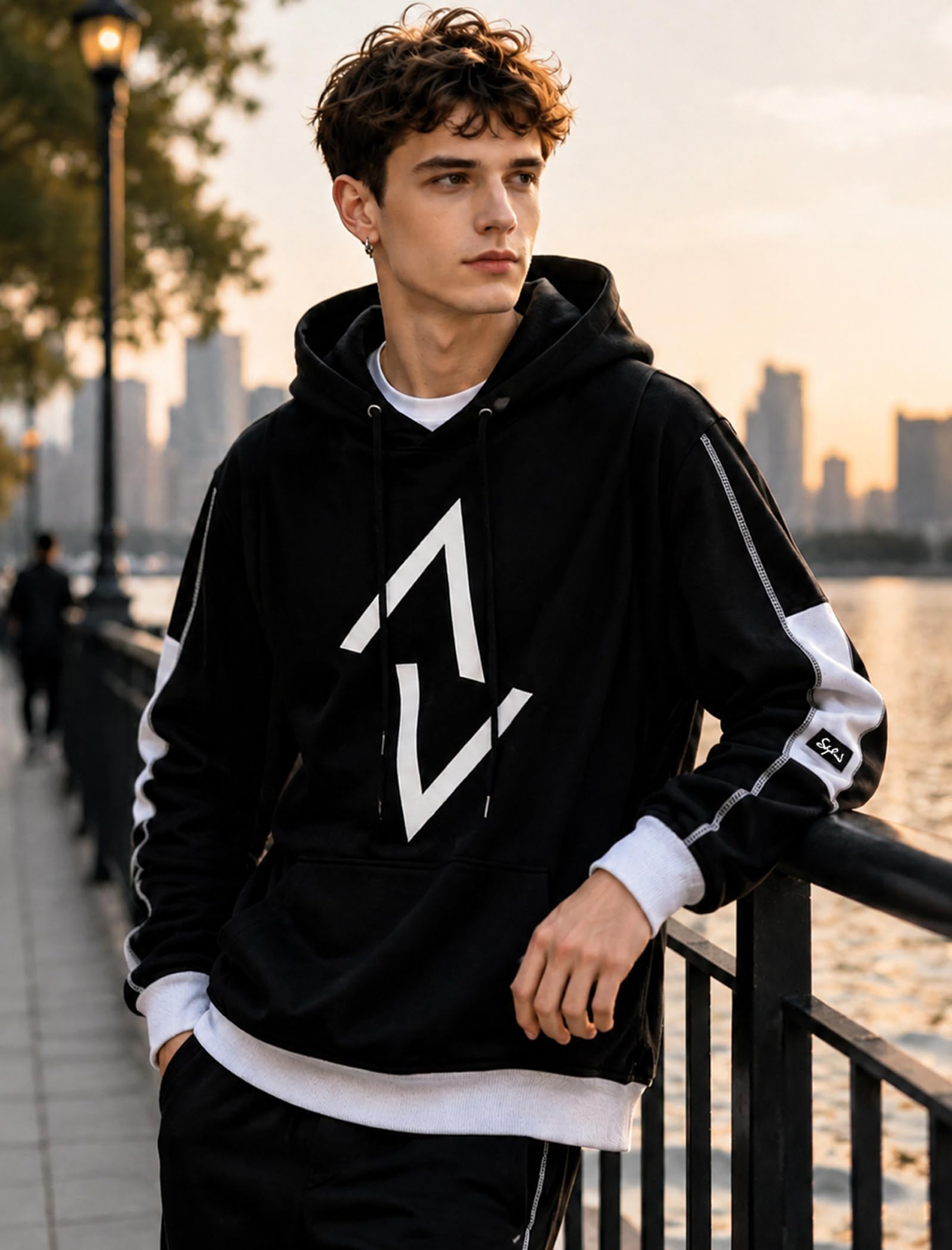 Felpa Uomo Cappuccio Stampa Casual | Cotone delicato sulla pelle, felpa basic con tasche, vestibilità confortevole per uscite quotidiane autunnali e invernali