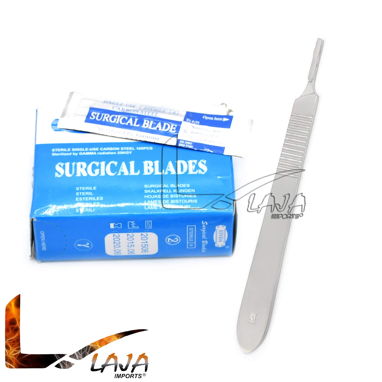 100 Scalpel STERILE Blades #11 with Free Scalpel Handle #3 (LAJA IMPORTS Brand)