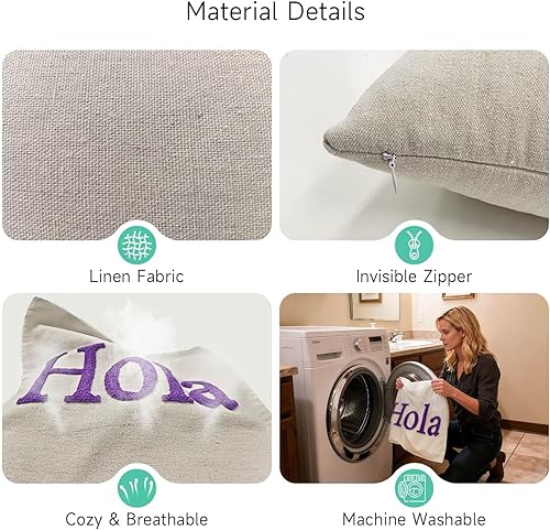 Miniatura 5 de Almohada lumbar bordada personalizada con nombre, almohadas de lino personalizadas con nombres con monograma para sofá cama, funda de almohada de